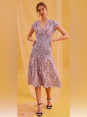 Keepsake The Label Secure Lavender Midi Dress Front Button Fitted